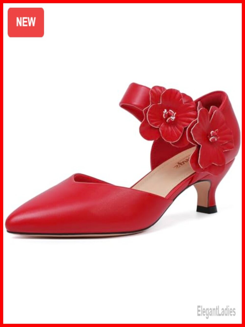 Kitten Heels Pointed Toe Pump Faux Leather Ankle Strap Slip On Wedding Party